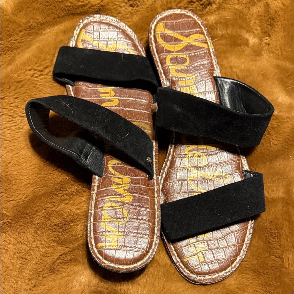 Sam Edelman Black Strap Brown Croc Sandals